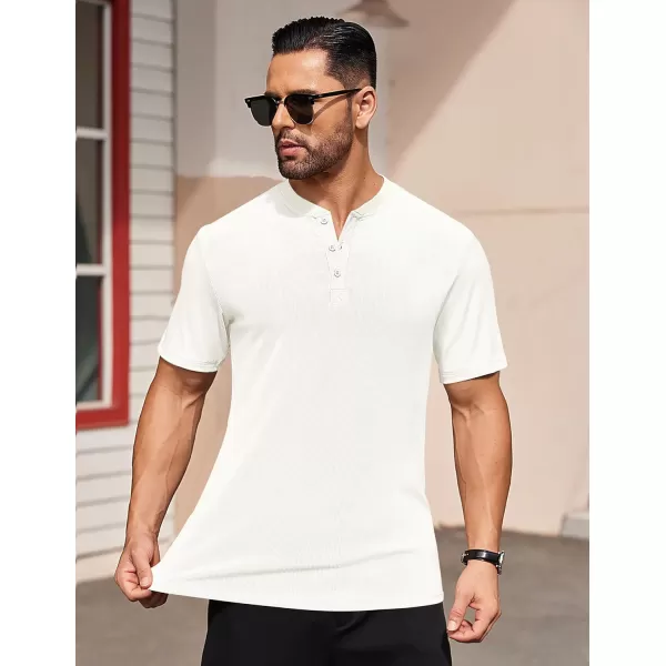 COOFANDY Men's Short Sleeve Henley Shirts Stretch Ribbed T-Shirts Fashion Casual Basic Tops