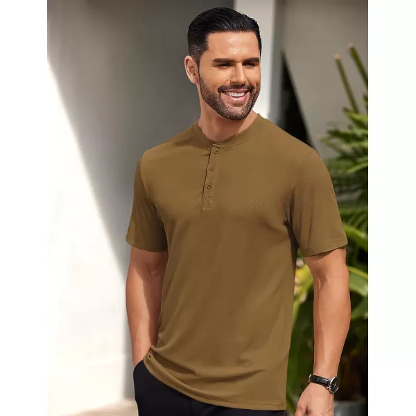 COOFANDY Men's Short Sleeve Henley Shirts Stretch Ribbed T-Shirts Fashion Casual Basic Tops