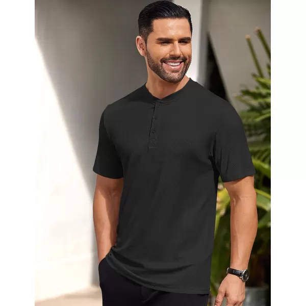 COOFANDY Men's Short Sleeve Henley Shirts Stretch Ribbed T-Shirts Fashion Casual Basic Tops