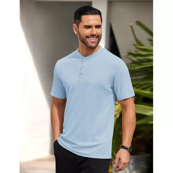 COOFANDY Men's Short Sleeve Henley Shirts Stretch Ribbed T-Shirts Fashion Casual Basic Tops