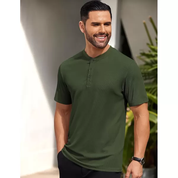 COOFANDY Men's Short Sleeve Henley Shirts Stretch Ribbed T-Shirts Fashion Casual Basic Tops