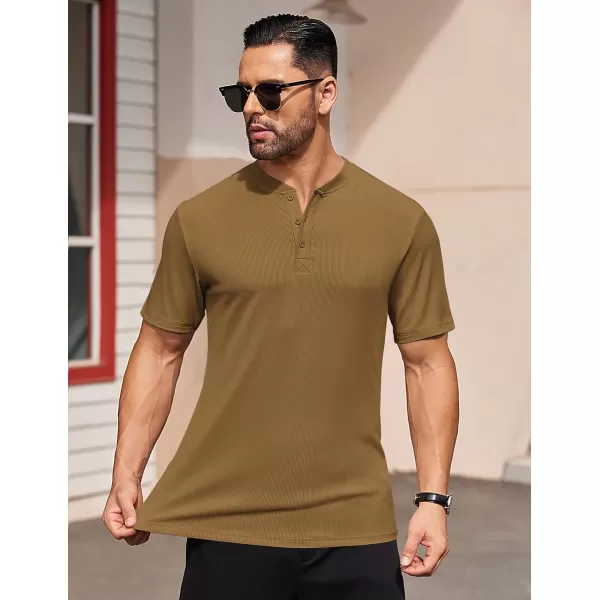 COOFANDY Men's Short Sleeve Henley Shirts Stretch Ribbed T-Shirts Fashion Casual Basic Tops