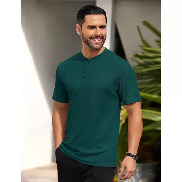 COOFANDY Men's Short Sleeve Henley Shirts Stretch Ribbed T-Shirts Fashion Casual Basic Tops