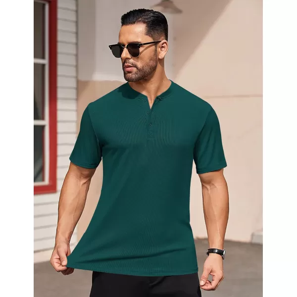 COOFANDY Men's Short Sleeve Henley Shirts Stretch Ribbed T-Shirts Fashion Casual Basic Tops
