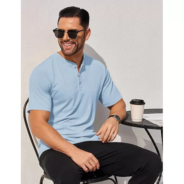 COOFANDY Men's Short Sleeve Henley Shirts Stretch Ribbed T-Shirts Fashion Casual Basic Tops