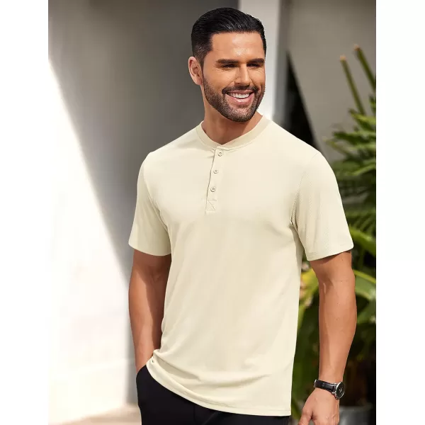 COOFANDY Men's Short Sleeve Henley Shirts Stretch Ribbed T-Shirts Fashion Casual Basic Tops