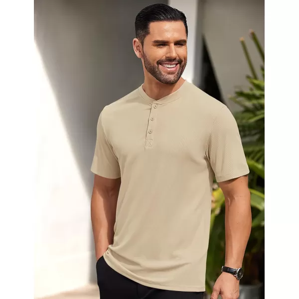 COOFANDY Men's Short Sleeve Henley Shirts Stretch Ribbed T-Shirts Fashion Casual Basic Tops