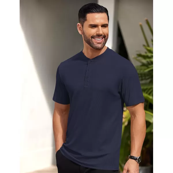 COOFANDY Men's Short Sleeve Henley Shirts Stretch Ribbed T-Shirts Fashion Casual Basic Tops