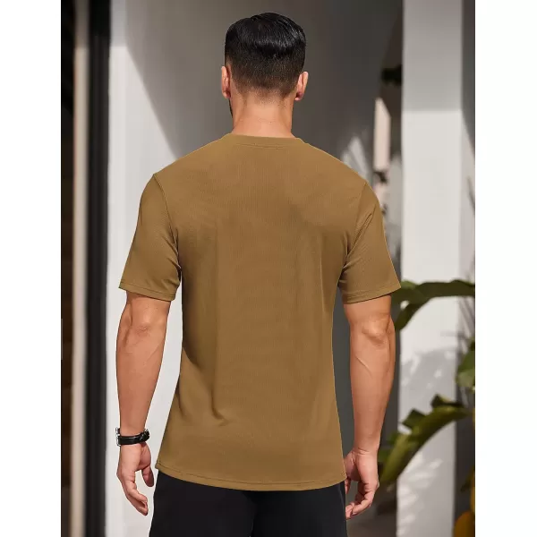 COOFANDY Men's Short Sleeve Henley Shirts Stretch Ribbed T-Shirts Fashion Casual Basic Tops