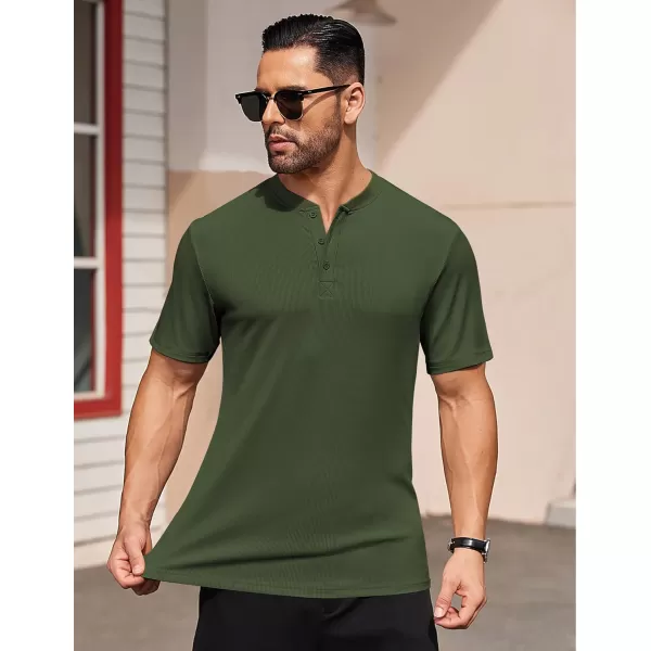 COOFANDY Men's Short Sleeve Henley Shirts Stretch Ribbed T-Shirts Fashion Casual Basic Tops