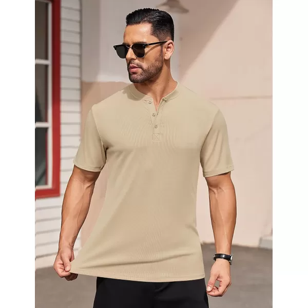 COOFANDY Men's Short Sleeve Henley Shirts Stretch Ribbed T-Shirts Fashion Casual Basic Tops