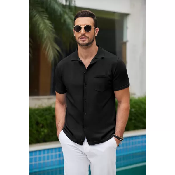 COOFANDY Men's Short Sleeve Knit Shirts Button Down Vintage Polo Casual Beach Shirt