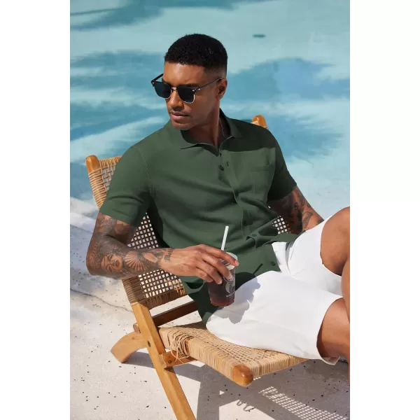 COOFANDY Men's Short Sleeve Knit Shirts Button Down Vintage Polo Casual Beach Shirt