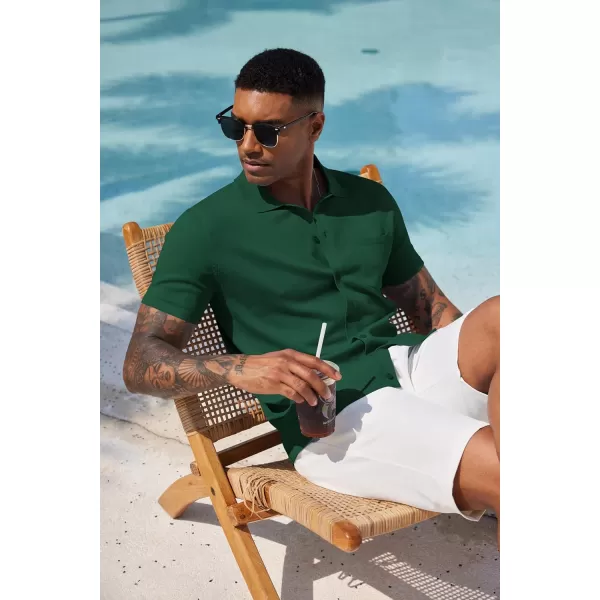 COOFANDY Men's Short Sleeve Knit Shirts Button Down Vintage Polo Casual Beach Shirt