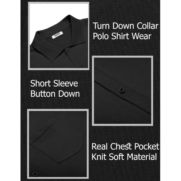 COOFANDY Men's Short Sleeve Knit Shirts Button Down Vintage Polo Casual Beach Shirt