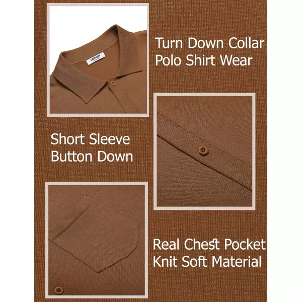 COOFANDY Men's Short Sleeve Knit Shirts Button Down Vintage Polo Casual Beach Shirt