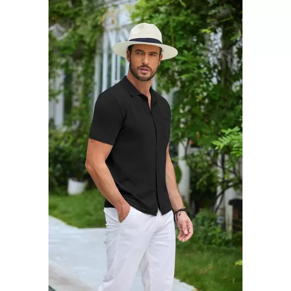 COOFANDY Men's Short Sleeve Knit Shirts Button Down Vintage Polo Casual Beach Shirt
