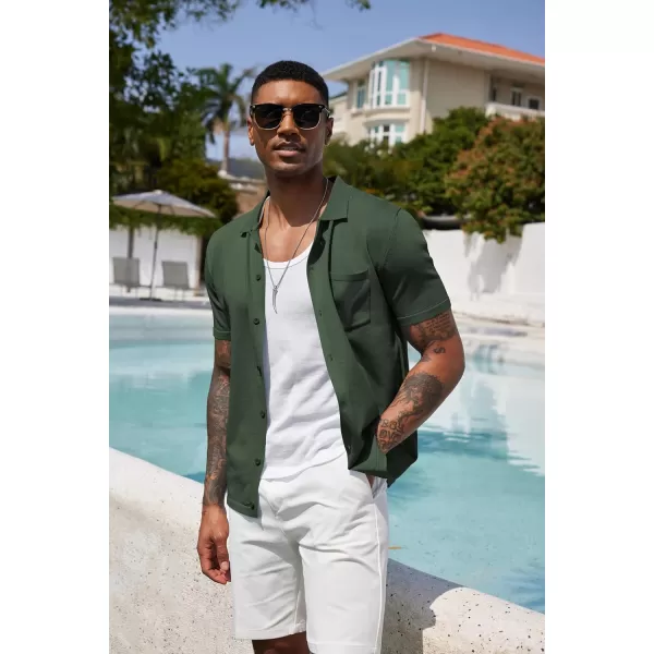COOFANDY Men's Short Sleeve Knit Shirts Button Down Vintage Polo Casual Beach Shirt