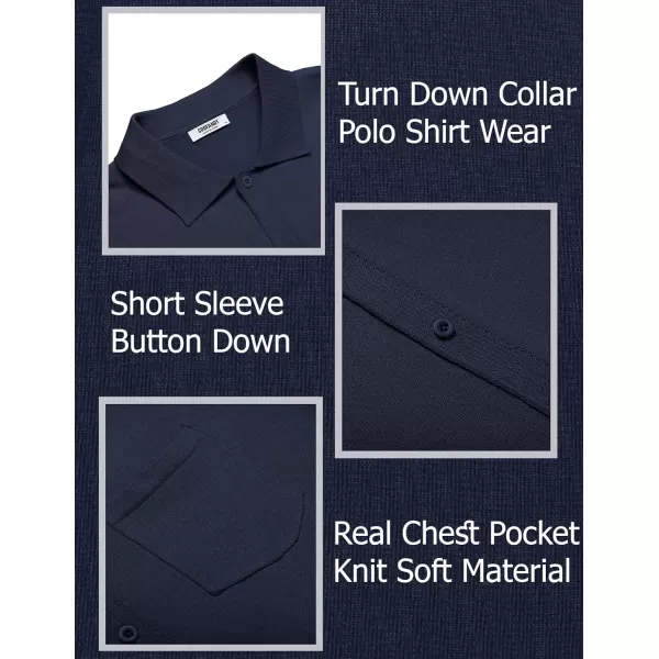 COOFANDY Men's Short Sleeve Knit Shirts Button Down Vintage Polo Casual Beach Shirt