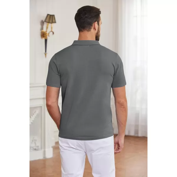 COOFANDY Men's Short Sleeve Knit Shirts Button Down Vintage Polo Casual Beach Shirt