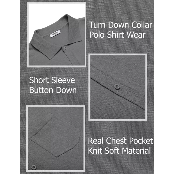 COOFANDY Men's Short Sleeve Knit Shirts Button Down Vintage Polo Casual Beach Shirt