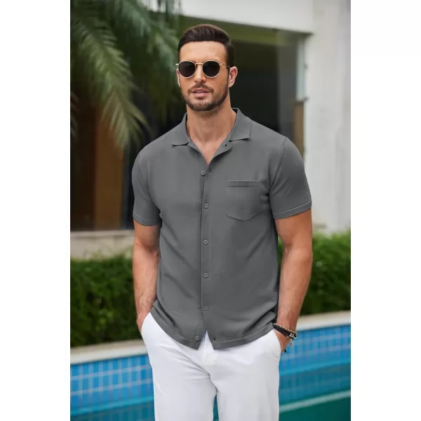 COOFANDY Men's Short Sleeve Knit Shirts Button Down Vintage Polo Casual Beach Shirt