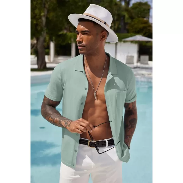 COOFANDY Men's Short Sleeve Knit Shirts Button Down Vintage Polo Casual Beach Shirt