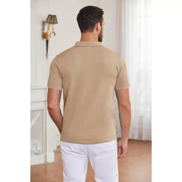 COOFANDY Men's Short Sleeve Knit Shirts Button Down Vintage Polo Casual Beach Shirt