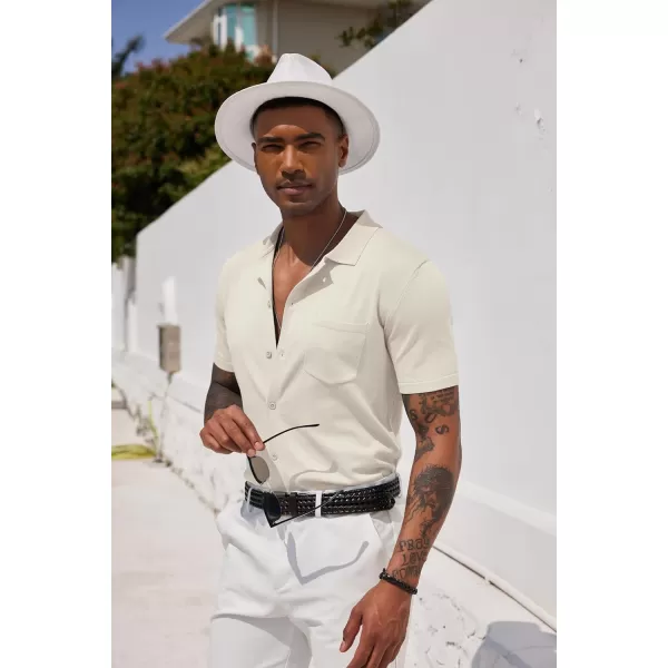 COOFANDY Men's Short Sleeve Knit Shirts Button Down Vintage Polo Casual Beach Shirt