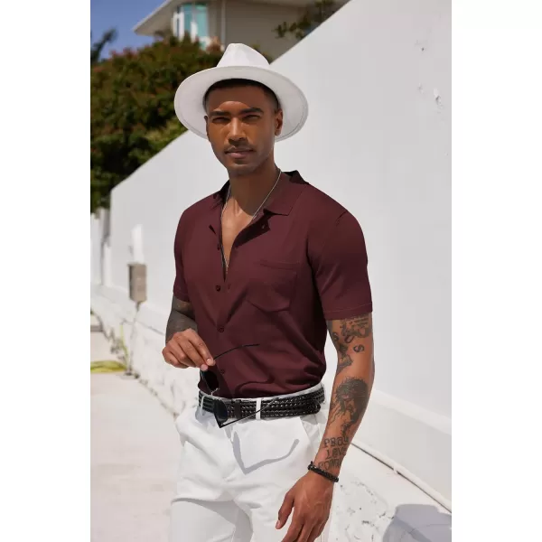 COOFANDY Men's Short Sleeve Knit Shirts Button Down Vintage Polo Casual Beach Shirt