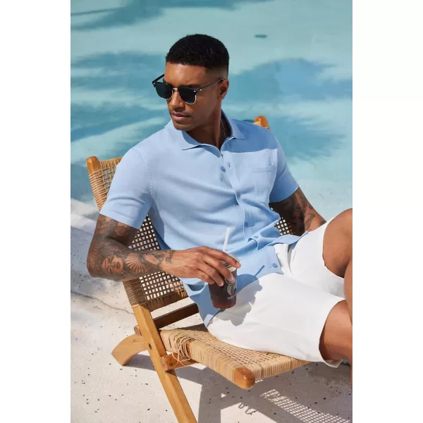 COOFANDY Men's Short Sleeve Knit Shirts Button Down Vintage Polo Casual Beach Shirt