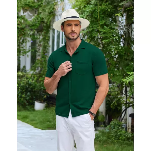 COOFANDY Men's Short Sleeve Knit Shirts Button Down Vintage Polo Casual Beach Shirt