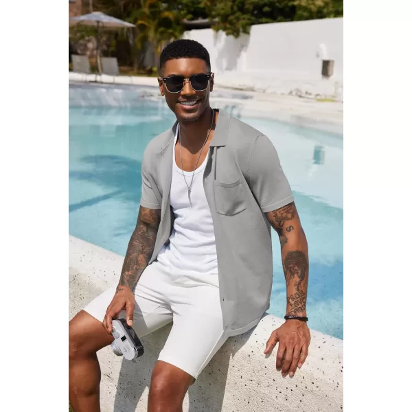 COOFANDY Men's Short Sleeve Knit Shirts Button Down Vintage Polo Casual Beach Shirt