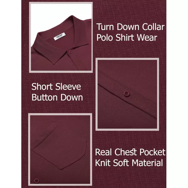 COOFANDY Men's Short Sleeve Knit Shirts Button Down Vintage Polo Casual Beach Shirt