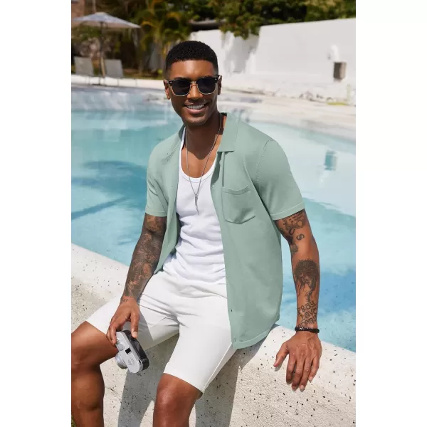COOFANDY Men's Short Sleeve Knit Shirts Button Down Vintage Polo Casual Beach Shirt