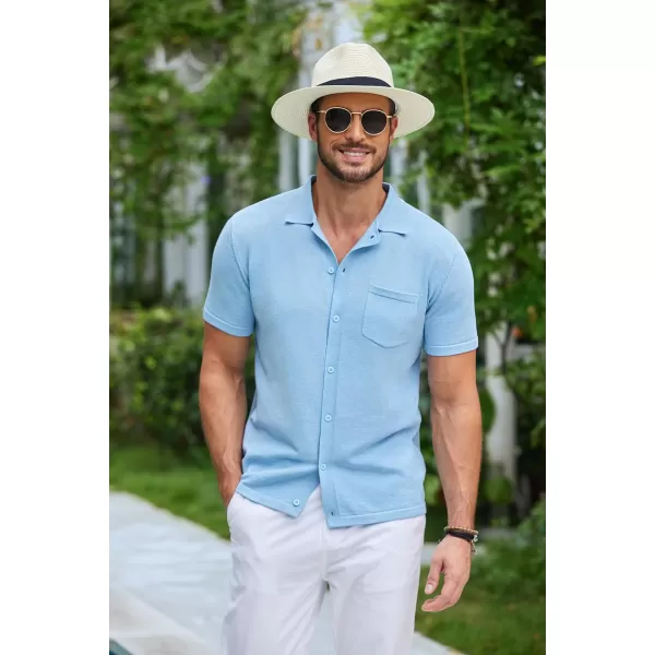COOFANDY Men's Short Sleeve Knit Shirts Button Down Vintage Polo Casual Beach Shirt