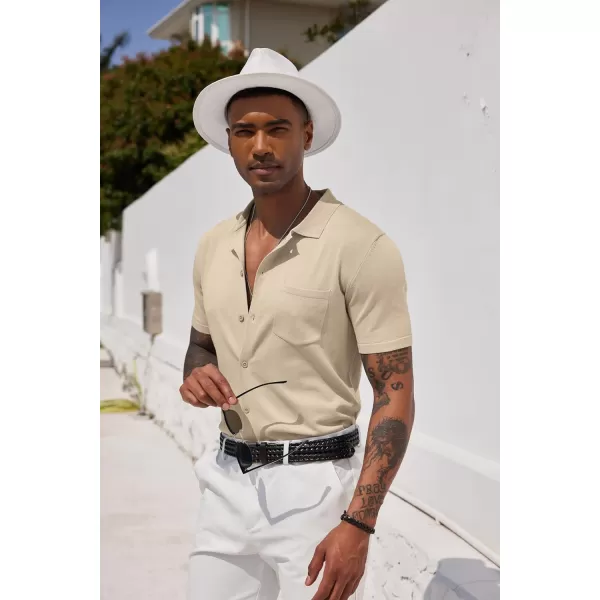 COOFANDY Men's Short Sleeve Knit Shirts Button Down Vintage Polo Casual Beach Shirt