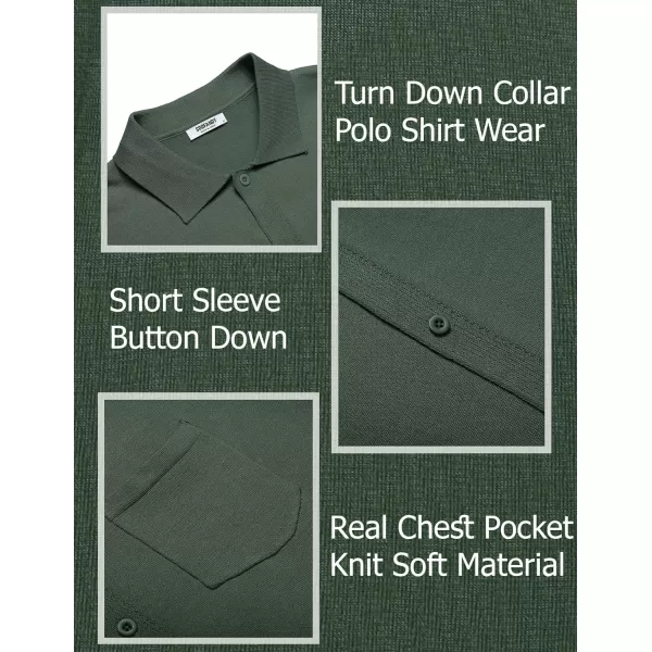 COOFANDY Men's Short Sleeve Knit Shirts Button Down Vintage Polo Casual Beach Shirt