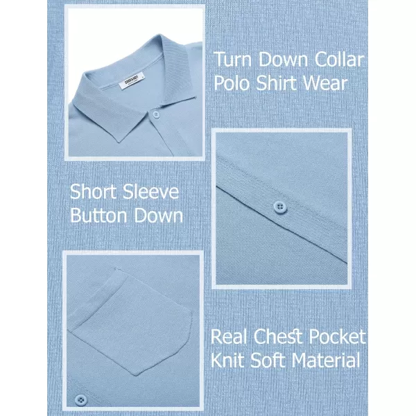 COOFANDY Men's Short Sleeve Knit Shirts Button Down Vintage Polo Casual Beach Shirt