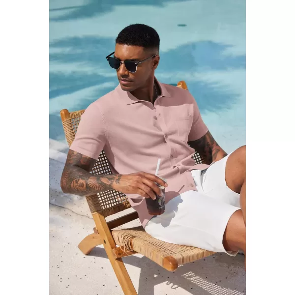 COOFANDY Men's Short Sleeve Knit Shirts Button Down Vintage Polo Casual Beach Shirt