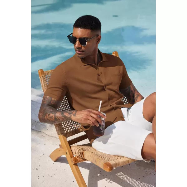 COOFANDY Men's Short Sleeve Knit Shirts Button Down Vintage Polo Casual Beach Shirt