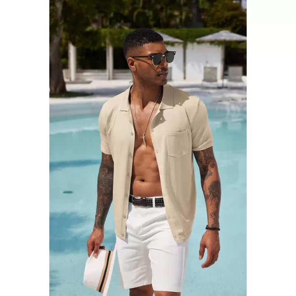 COOFANDY Men's Short Sleeve Knit Shirts Button Down Vintage Polo Casual Beach Shirt