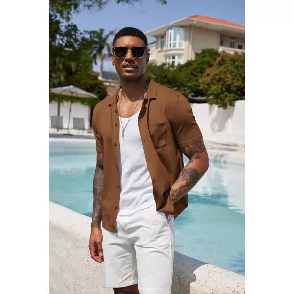 COOFANDY Men's Short Sleeve Knit Shirts Button Down Vintage Polo Casual Beach Shirt