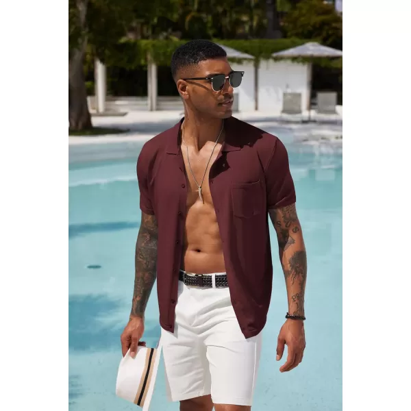 COOFANDY Men's Short Sleeve Knit Shirts Button Down Vintage Polo Casual Beach Shirt