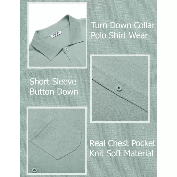 COOFANDY Men's Short Sleeve Knit Shirts Button Down Vintage Polo Casual Beach Shirt