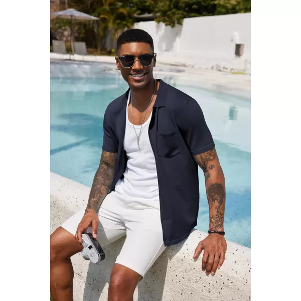 COOFANDY Men's Short Sleeve Knit Shirts Button Down Vintage Polo Casual Beach Shirt