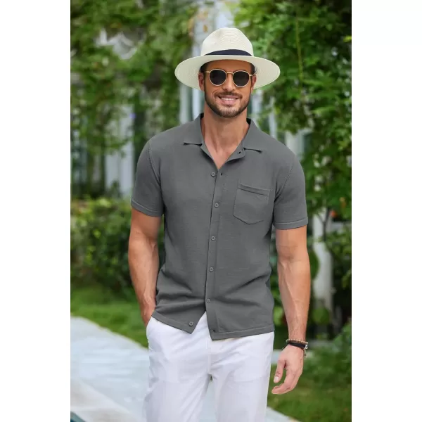 COOFANDY Men's Short Sleeve Knit Shirts Button Down Vintage Polo Casual Beach Shirt