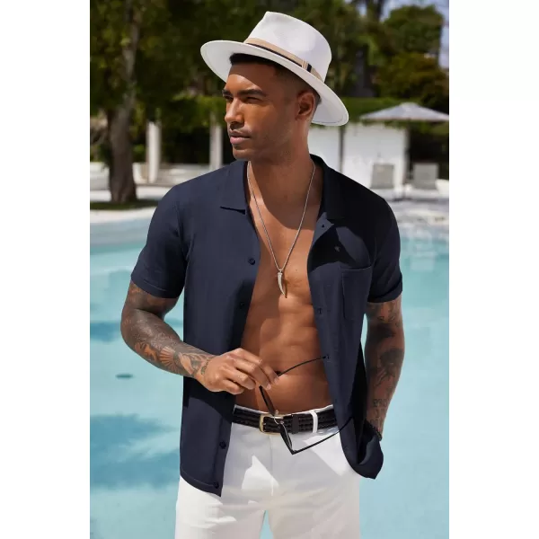 COOFANDY Men's Short Sleeve Knit Shirts Button Down Vintage Polo Casual Beach Shirt