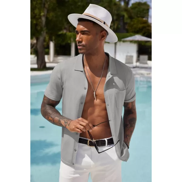 COOFANDY Men's Short Sleeve Knit Shirts Button Down Vintage Polo Casual Beach Shirt