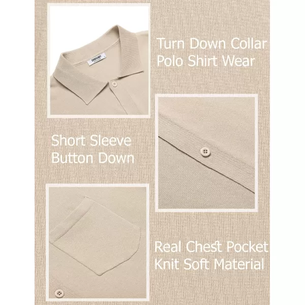 COOFANDY Men's Short Sleeve Knit Shirts Button Down Vintage Polo Casual Beach Shirt